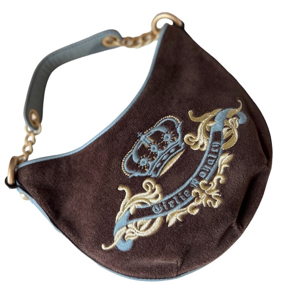 Juicy Couture Handbags - Juicy Couture Vintage Y2K Velour Daydreamer purse brown light blue leather